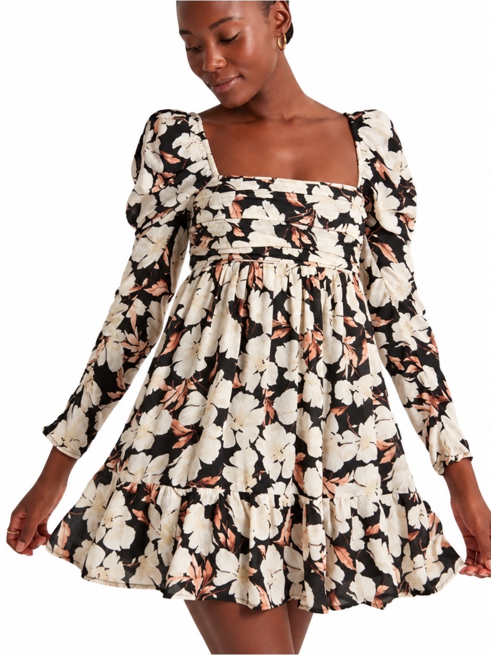 Abercrombie & Fitch Long Sleeve Ruched Floral Mini Dress